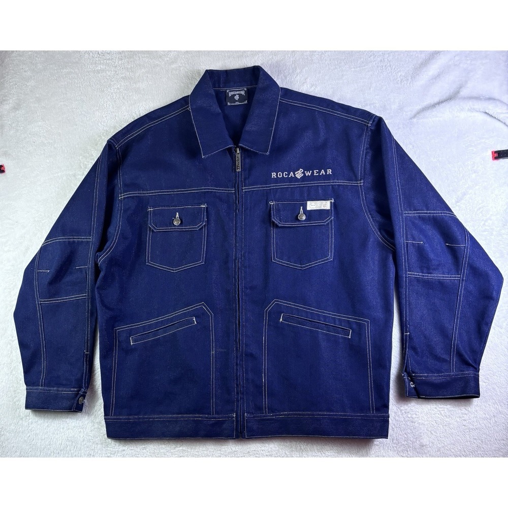 Vintage 2000s Rocawear Denim Navy Blue Jean Jacket Men's 2XL Hip Hop Jay-Z